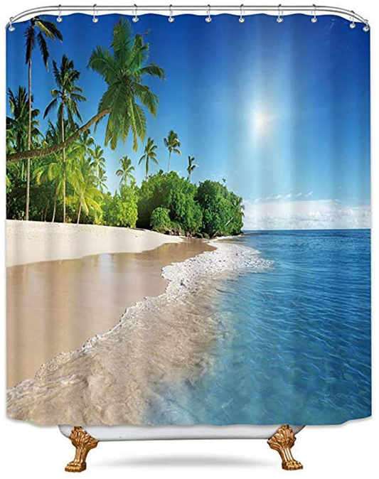 Imikoko Shower Curtain, Beach Shower Curtains for Bathroom, Bath Fantastic Decorations Waterproof Polyester Fabric Bathroom Shower Curtain Liner with Hooks, 72 X 72 Inch