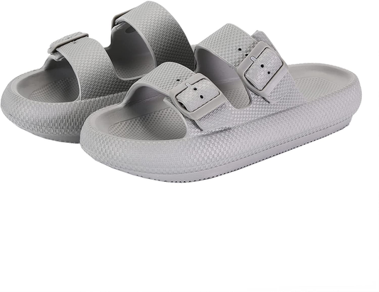 Women Men Cloud Slides for Quick Drying Non-Slip Double Buckle Pool Beach Sandals Open Toe Soft Thick Sole Cushioned Pillow Slippers Bathroom ​Massage Spa Shower Shoes
