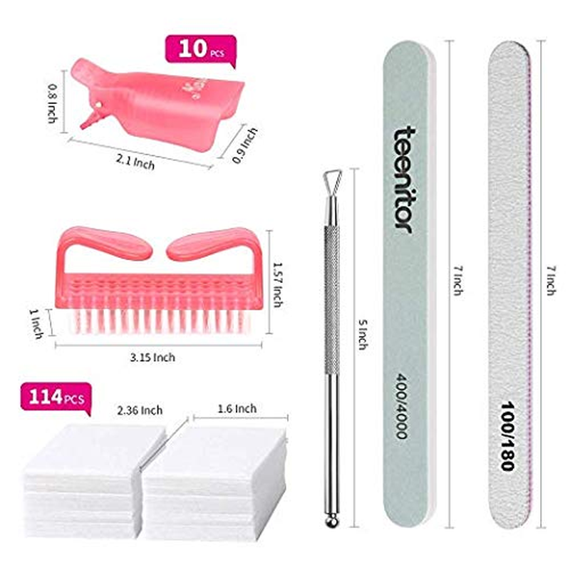 Teenitor Gel Nail Polish Remover Kit with 10Pcs Nail Polish Remover Clips Cap 115Pcs Nail Wipe Cotton Pads Nail Scraper Nail Files and Buffer Bushes - Hot Red