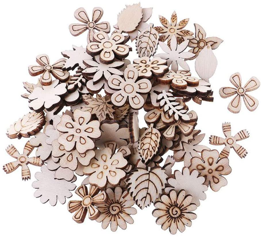 Haiabei 300 Pcs Mixed Flower Leaf Pattern Wooden Scrapbooking DIY Handmade Crafts Children DIY Graffiti Home Decor,Style Random
