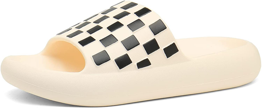 Chaychax Men'S and Women'S Classic Checkered Cloud Slides Shower Slippers Bathroom Sandals with Non-Slip Cushioned Thick Sole