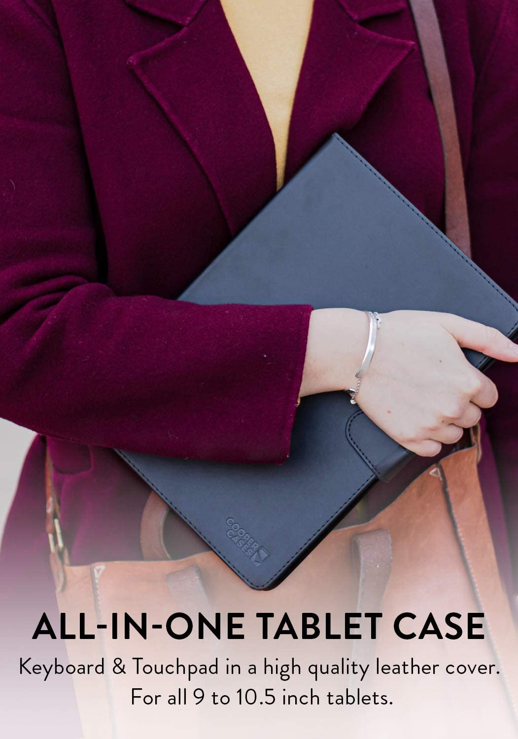 Cooper Touchpad Executive [Multi-Touch Mouse Keyboard] Case for 9, 9.7, 10, 10.1, 10.2, 10.5" Tablets | Ipados, Android, Windows | Bluetooth, Leather