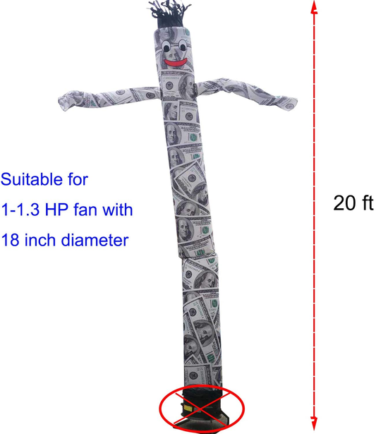 Mkevi 20Ft USD Body Sky Air Puppet Dancer Billionaire Character Money Themed Inflatable Arm Flailing Tube Man Wacky Wavy Wind Flying Dancing Man for Stand Out Advertising No 18In Blower