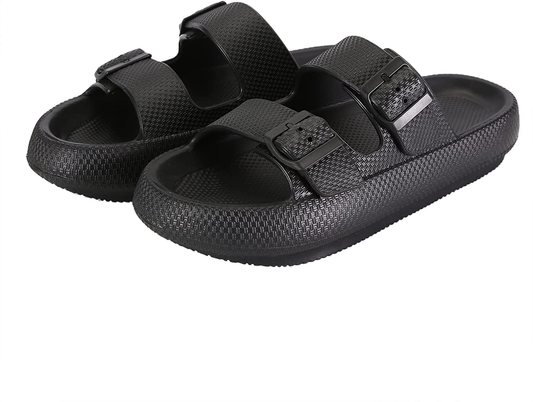 Women Men Cloud Slides for Quick Drying Non-Slip Double Buckle Pool Beach Sandals Open Toe Soft Thick Sole Cushioned Pillow Slippers Bathroom ​Massage Spa Shower Shoes