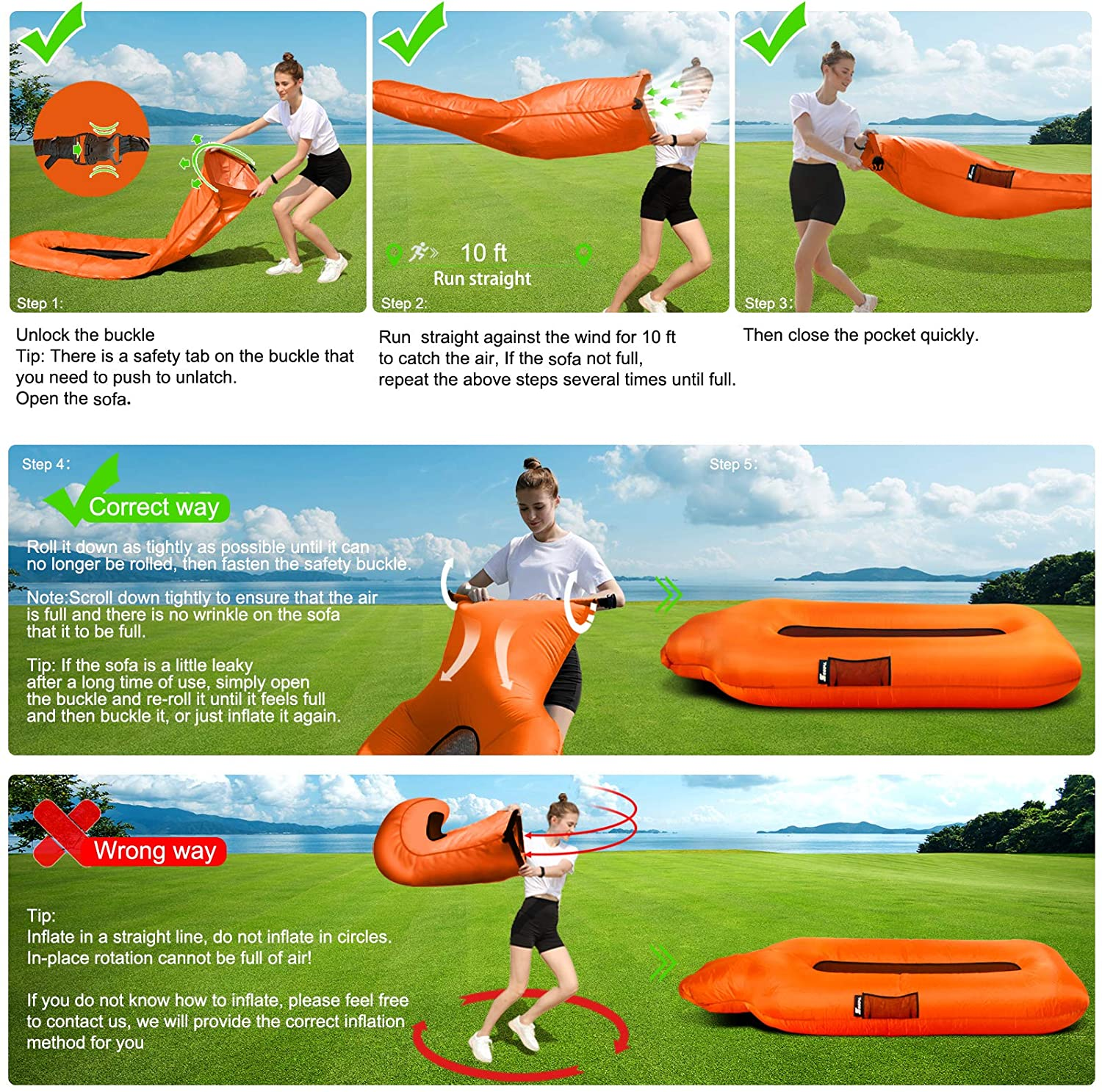 SEGOAL Inflatable Lounger Beach Bed Camping Chair Air Sofa Couch Hammock with Pillow Portable Waterproof Anti-Air Leaking for Camping Hiking Travel Beach Picnic Lakeside, No Pump Required