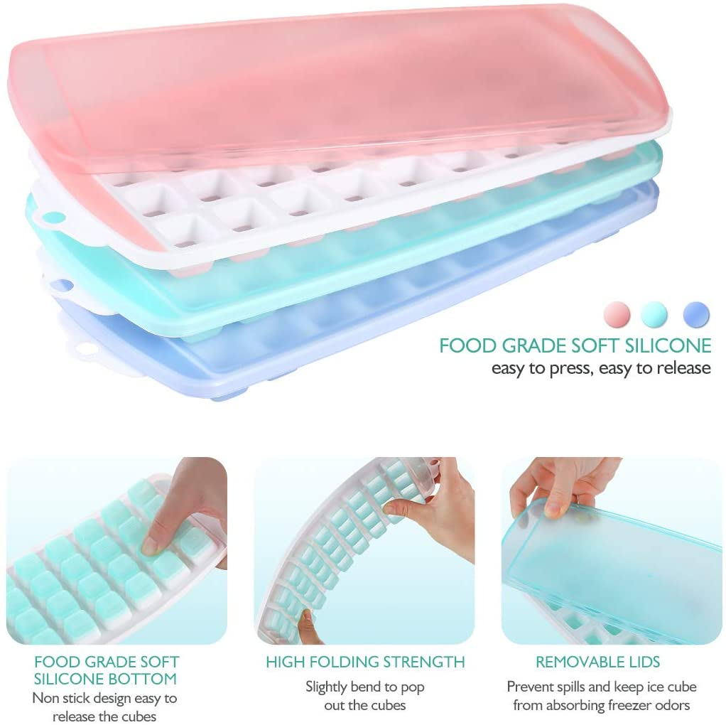 Small Ice Cube Tray with Lid - 4 Pack Stackable Mini Square Ice Trays, ZDZDZ Silicone Ice Cube Molds for Freezer Whiskey Cocktail Juice