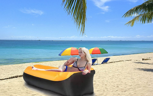 Finehouse Inflatable Air Lounger, Air Sofa, Water Proof, Anti-Air Leaking, Side Pouches, Suitable for Beach, Park or Backyard (Black and Yellow)