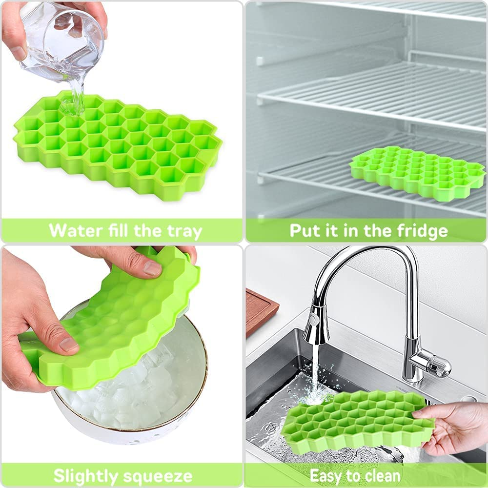 POEZJA, 2 Pack Ice Cube Trays, Silicone Flexible Ice Cube Tray, for Cooling Drinks, Whiskey and Cocktail, BPA Free, Easy Release Reusable Ice Cube Molds,Green,8.1 X 4.7 X 0.9 Inches