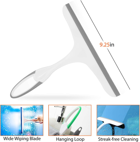 Rubber Squeegees Pack of 4: Streak-Free Handheld Squeegee Cleaner with 9.5" Silicone Blade & Hanging Hole - Wiper Cleaning Tool for Washing Shower Door, Bathroom, Kitchen, Glass, Car
