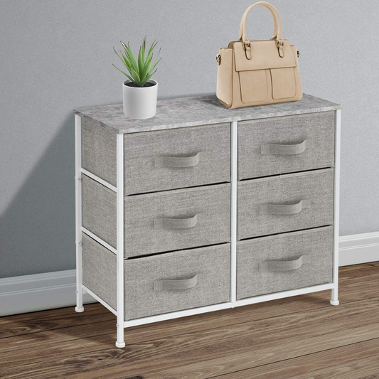 Sorbus Dresser with 6 Drawers - Furniture Storage Tower Unit for Bedroom, Hallway, Closet, Office Organization - Steel Frame, Wood Top, Easy Pull Fabric Bins (6 Drawer - Gray)