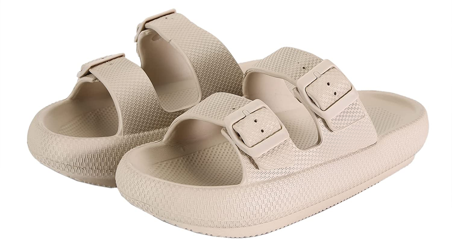 Women Men Cloud Slides for Quick Drying Non-Slip Double Buckle Pool Beach Sandals Open Toe Soft Thick Sole Cushioned Pillow Slippers Bathroom ​Massage Spa Shower Shoes