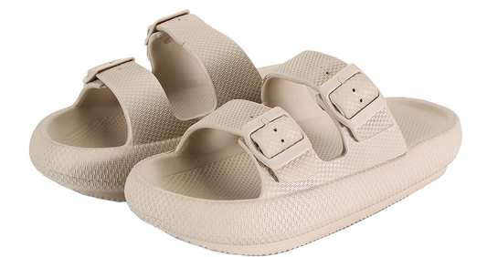 Women Men Cloud Slides for Quick Drying Non-Slip Double Buckle Pool Beach Sandals Open Toe Soft Thick Sole Cushioned Pillow Slippers Bathroom ​Massage Spa Shower Shoes
