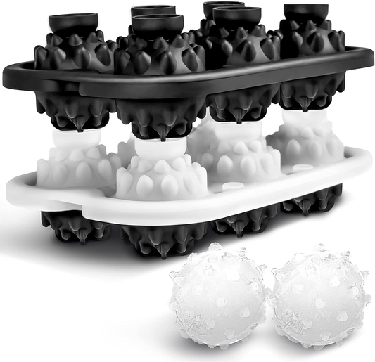 Liyuanq Ice Cube Trays 2 Pack Large Silicon Ice Cubes Mold 2-Inch Ice Ball Maker Hedgehog Ice Mold with Funnel and Lid, Easy-Release, No Leakage, for Whiskey, Cocktail, Juice, Party (Black & Grey)