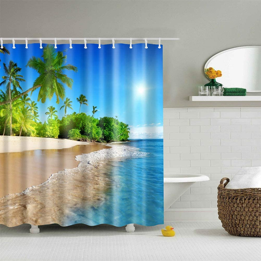 Imikoko Shower Curtain, Beach Shower Curtains for Bathroom, Bath Fantastic Decorations Waterproof Polyester Fabric Bathroom Shower Curtain Liner with Hooks, 72 X 72 Inch