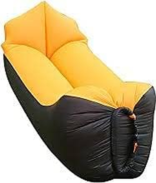 Finehouse Inflatable Air Lounger, Air Sofa, Water Proof, Anti-Air Leaking, Side Pouches, Suitable for Beach, Park or Backyard (Black and Yellow)