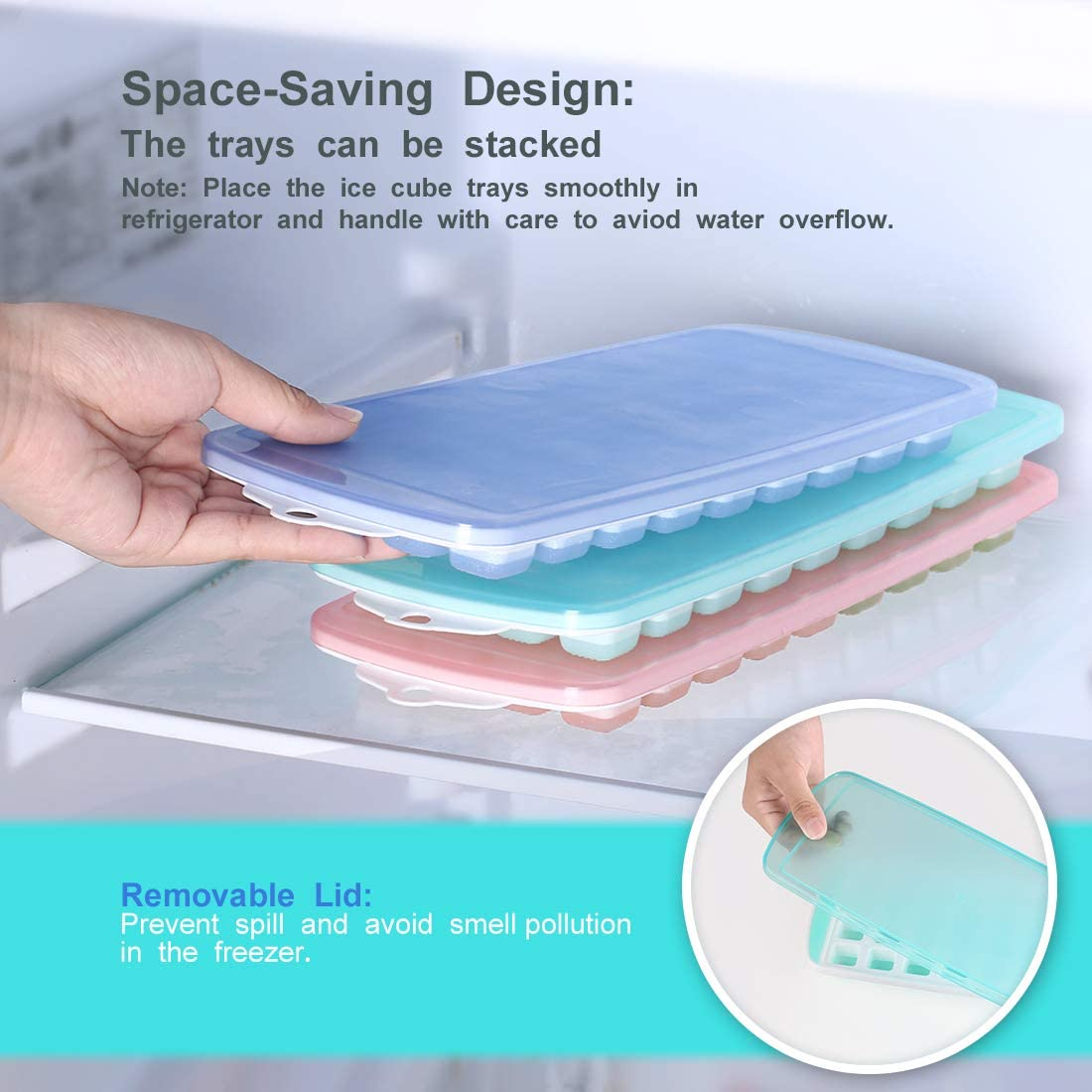 Small Ice Cube Tray with Lid - 4 Pack Stackable Mini Square Ice Trays, ZDZDZ Silicone Ice Cube Molds for Freezer Whiskey Cocktail Juice