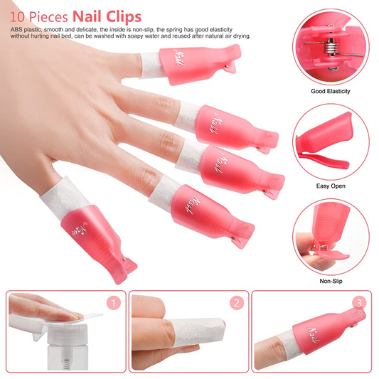 Yagoyan Gel Nail Polish Remover Kit, with Polish Remover Nail Clips, Pump Dispenser, Lint Free Nail Wipes, Cuticle Pusher, Nail Files and Buffers, Nail Brush, Professional Acrylic Nail Remover Kit