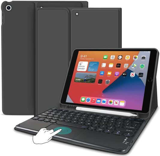 JKSML Touchpad round Key Keyboard Case for Ipad 9Th/8Th/7Th Generation with Pencil Holder,Magnetically Detachable Wireless Bluetooth Keyboard Cover for Ipad 10.2 Inch (2021/2020/2019 Model), Black