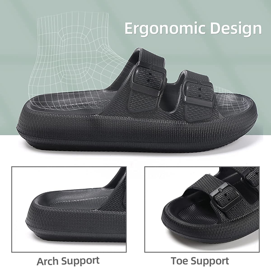 TREEMALL Pillow Sandals Cloud Slides for Women Men,Quick Drying Buckle Sandals Non-Slip Open Toe Double Strap Sandals