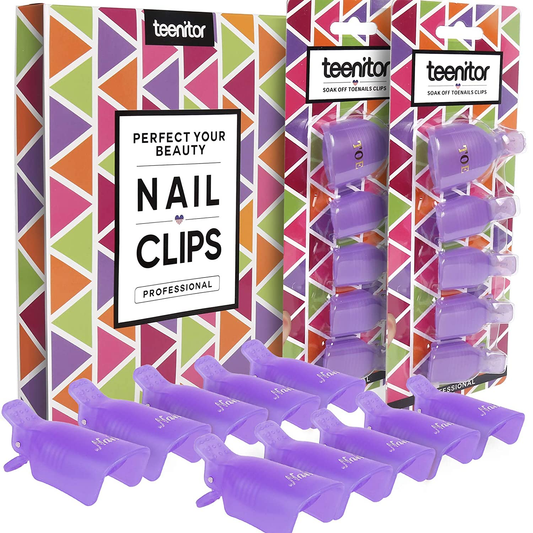 Teenitor Acrylic Nail Polish Remover Clips, 20 Pieces Reusable Toenail and Finger Gel Nail Polish Remover Clips, Fit for Nail Polish Remover Wraps - Purple