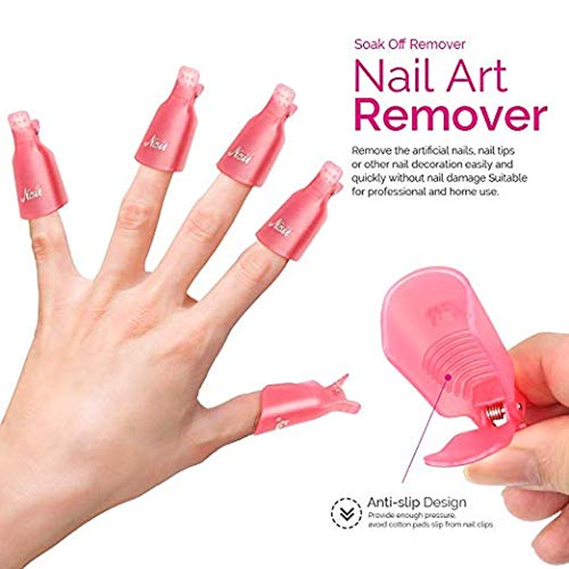 Teenitor Gel Nail Polish Remover Kit with 10Pcs Nail Polish Remover Clips Cap 115Pcs Nail Wipe Cotton Pads Nail Scraper Nail Files and Buffer Bushes - Hot Red