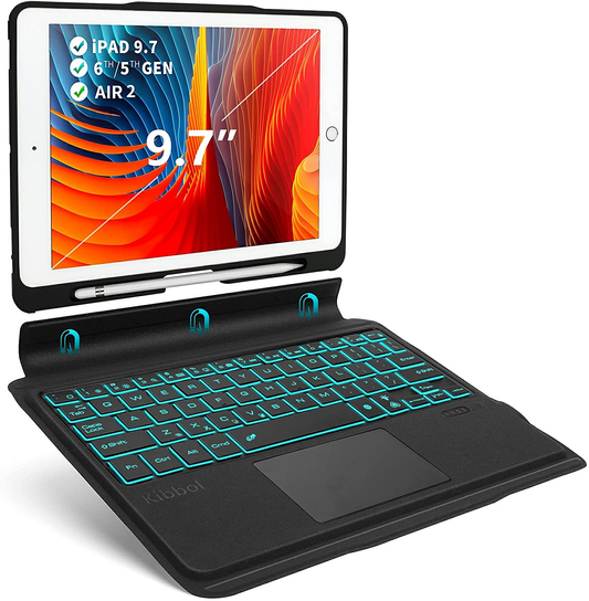 Kibbol Touchpad Ipad Keyboard Case for Ipad 10.2" 9Th Generation (2021)/8Th/7Th Gen, Pro 10.5, Air 3 - Precisive Trackpad, 7-Color Backlit, Easy Pairing - Detachable Bluetooth Keyboard Folio (Black)