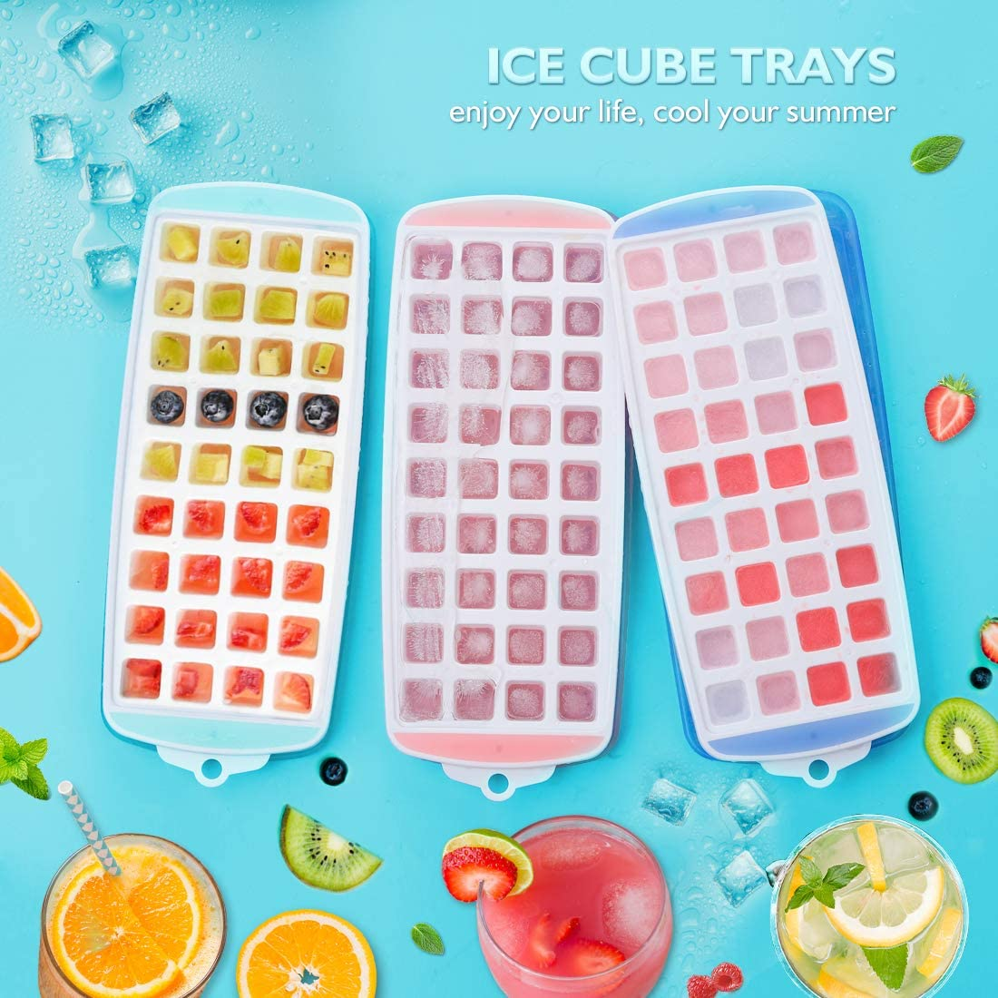 Small Ice Cube Trays with Lid - ZDZDZ Silicone Ice Cube Molds, 2 Pack Easy-Release Tiny Ice Trays - Make 72 Ice Cube,Stackable Ice Mold Set for Iced Coffee Whiskey Beverages Cocktails