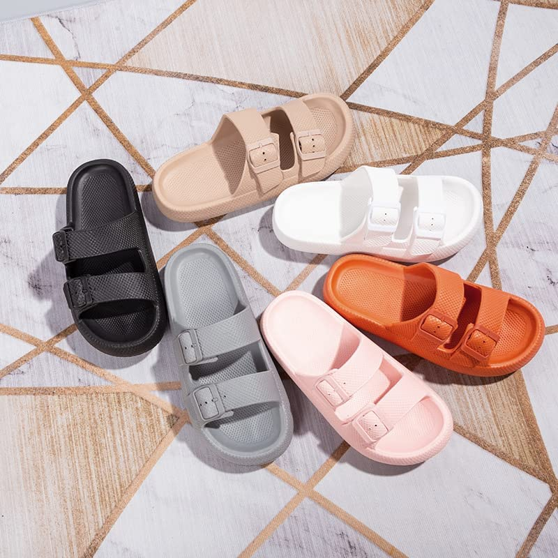 Women Men Cloud Slides for Quick Drying Non-Slip Double Buckle Pool Beach Sandals Open Toe Soft Thick Sole Cushioned Pillow Slippers Bathroom ​Massage Spa Shower Shoes