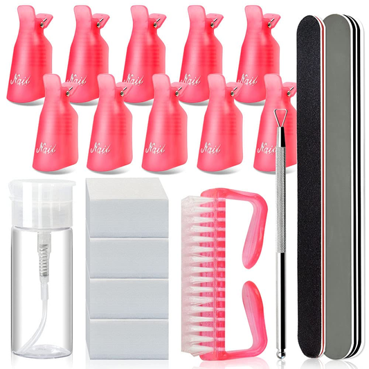 Yagoyan Gel Nail Polish Remover Kit, with Polish Remover Nail Clips, Pump Dispenser, Lint Free Nail Wipes, Cuticle Pusher, Nail Files and Buffers, Nail Brush, Professional Acrylic Nail Remover Kit