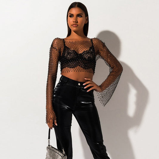 DIRTYLILY Crystal Diamond See Through Crop Tops 2020 Summer Women