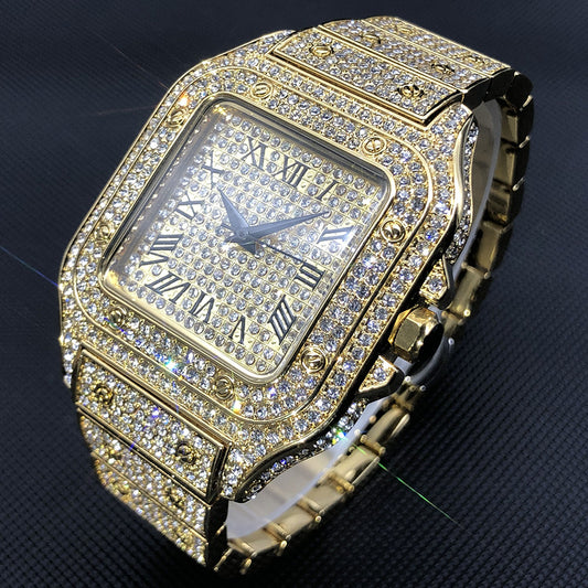 MISSFOX Hip Hop Square Watches for Men Luxury Full Diamond Iced Out