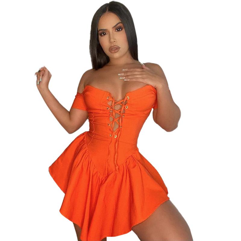 Sexy Off Shoulder Lace Up Bandage Mini Dresses xccscss.