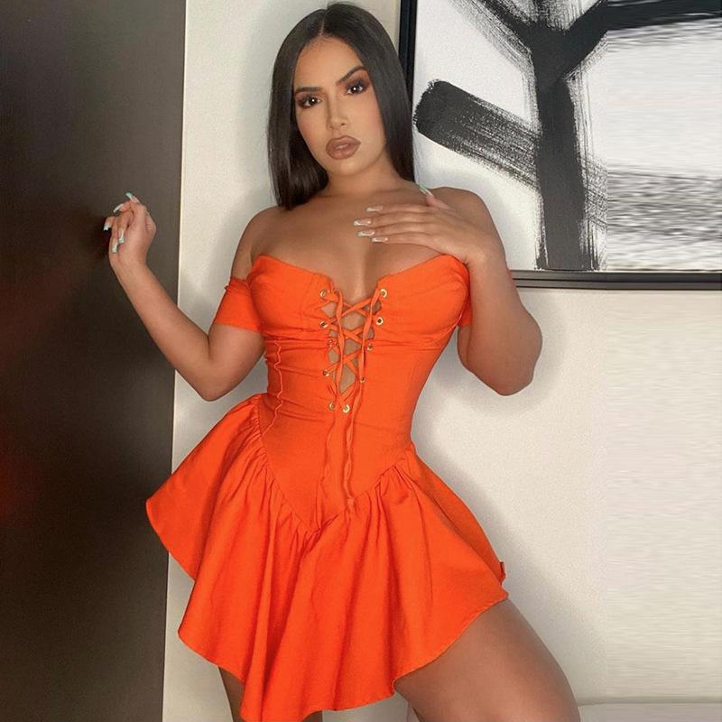 Sexy Off Shoulder Lace Up Bandage Mini Dresses xccscss.